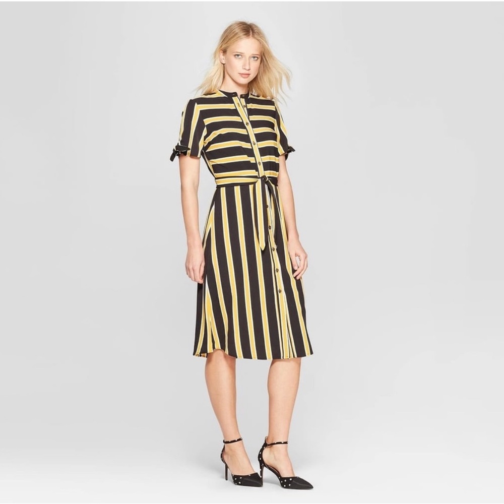 Who What Wear Striped Midi Dress Yellow Black Size XS